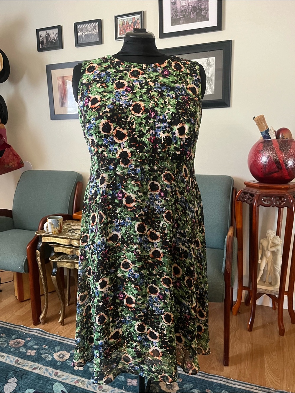 Taylor Green Floral Sleeveless Fit-and-Flare Dress